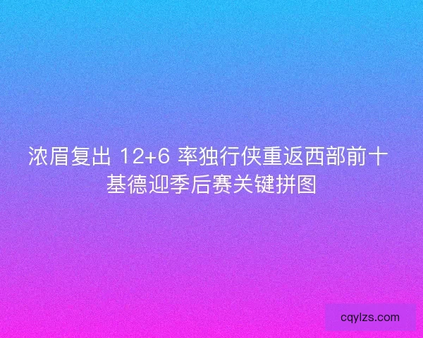 浓眉复出 12+6 率独行侠重返西部前十 基德迎季后赛关键拼图